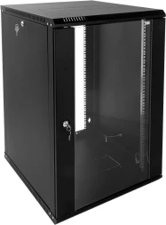 Шкаф коммутационный ЦМО ШРН-Эконом (ШРН-Э-18.650-9005) настенный 18U 600x650мм пер.дв.стекл 65кг черный 600мм 31.86кг 180град. 930мм IP20 сталь