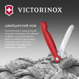 Нож кухонный Victorinox Swiss Classic 6.7801.FC1 стальной универсальный для овощей лезв.110мм прямая заточка красный карт.коробка