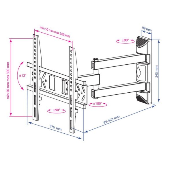 Кронштейн для телевизора Kromax PIXIS-XS черный 22&amp;quot;-55&amp;quot; макс.30кг настенный поворотно-выдвижной и наклонный