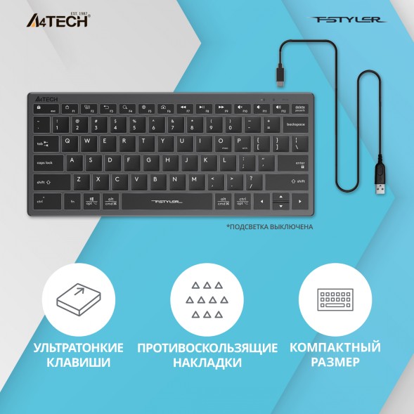 Клавиатура A4Tech Fstyler FX61 серый USB slim LED (FX61 GREY)