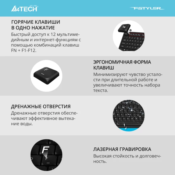 Клавиатура + мышь A4Tech Fstyler F1010 клав:черный/синий мышь:черный/синий USB Multimedia (F1010 BLUE)