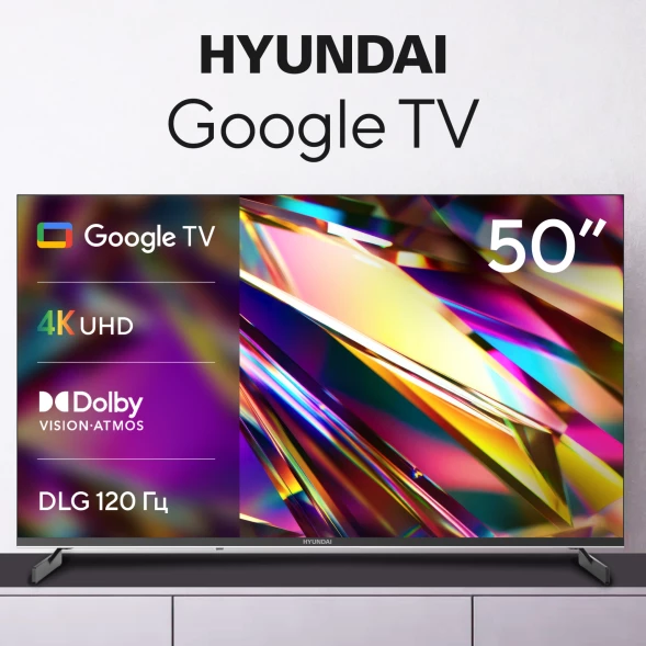 Телевизор LED Hyundai 50&amp;quot; H-LED50BU7011 Google TV Frameless Metal черный/черный 4K Ultra HD 60Hz MEMC DVB-T DVB-T2 DVB-C DVB-S DVB-S2 USB WiFi Smart TV