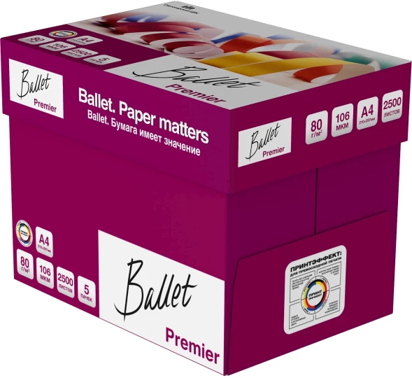 Бумага Ballet Premier A A4 марка A/80г/м2/500л./белый CIE162% матовое/матовое для лазерной печати