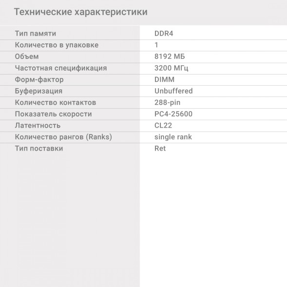 Память DDR4 8Gb 3200MHz Digma DGMAD43200008S RTL PC4-25600 CL22 DIMM 288-pin 1.2В single rank Ret