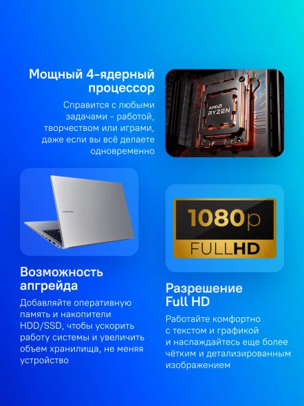 Ноутбук Maibenben M553 Ryzen 3 5300U 8Gb SSD512Gb AMD Radeon Graphics 15.6&amp;quot; IPS FHD (1920x1080) Linux silver WiFi BT Cam 4278mAh (M5531SB0LSRE0)