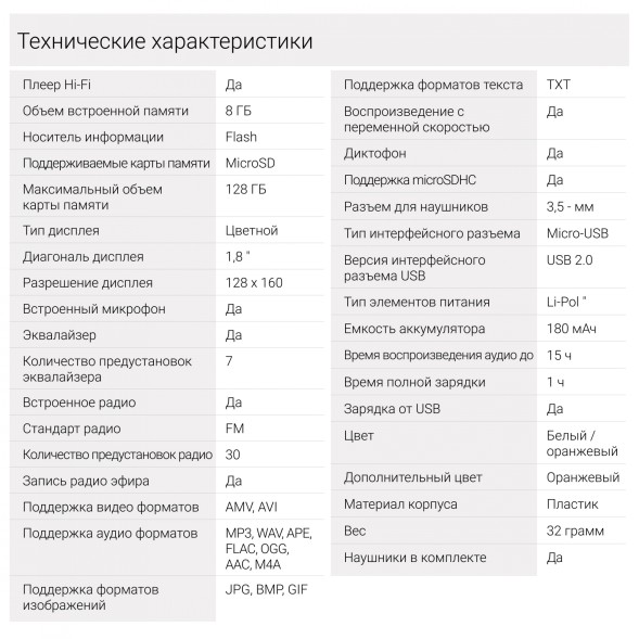 Плеер Hi-Fi Flash Digma S4 8Gb белый/оранжевый/1.8&amp;quot;/FM/microSDHC