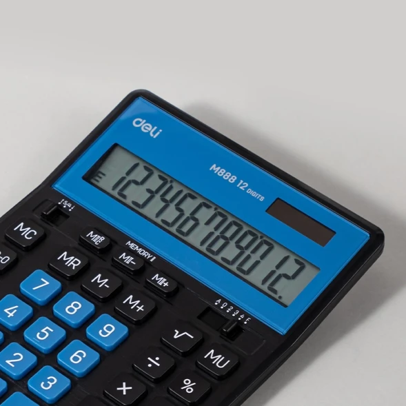 Калькулятор настольный Deli EM888A-BK-BL черный/голубой 12-разр.