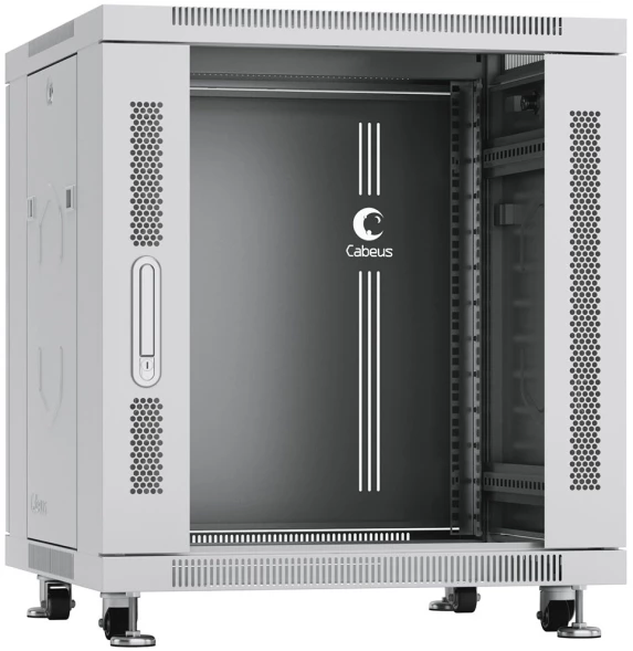 Шкаф коммутационный Cabeus (SH-05C-12U60/60) напольный 12U 600x600мм пер.дв.стекл металл 800кг серый 500мм 730мм IP20 сталь