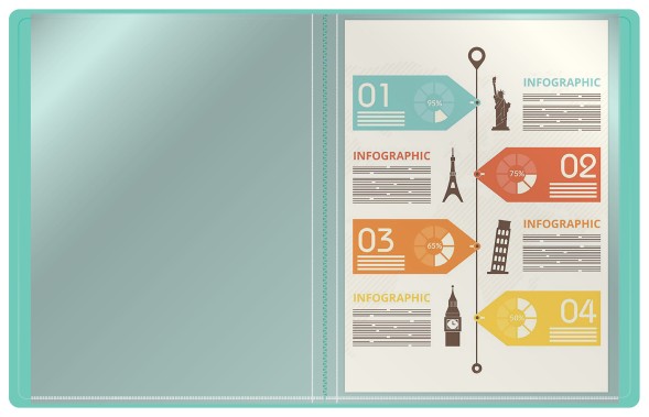 Папка с 20 прозр.вклад. Бюрократ Pastel PAST20GRN A4 пластик 0.5мм торц.карм с бум. встав мятный