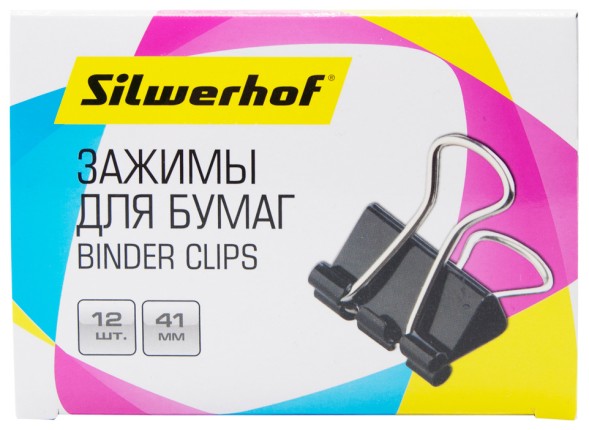 Зажимы Silwerhof 510017 сталь 41мм черный (упак.:12шт) картонная коробка