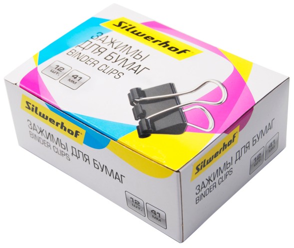 Зажимы Silwerhof 510017 сталь 41мм черный (упак.:12шт) картонная коробка