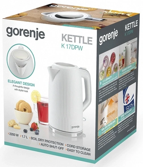 Чайник электрический Gorenje K17DPW 1.7л. 2200Вт белый/серебристый корпус: пластик/металл
