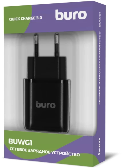 Сетевое зар./устр. Buro BUWG1 18W 3A (QC) USB-A универсальное черный (BUWG18P100BK)