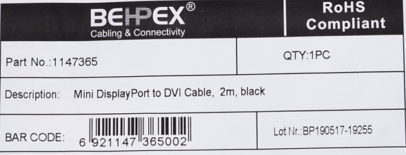 Кабель 1.1v miniDisplayPort (m) DVI (m) 2м черный