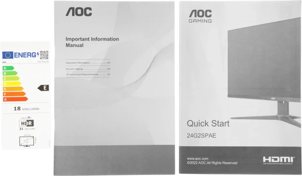 Монитор AOC 23.8&amp;quot; 24G2SPAE черный/красный IPS LED 1ms 16:9 HDMI M/M матовая 250cd 178гр/178гр 1920x1080 165Hz FreeSync Premium VGA DP FHD 3.75кг