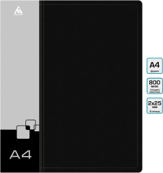 Папка на 2-х D-кольцах Бюрократ -0840/2DBLCK A4 пластик 0.8мм кор.40мм внутр. с вставкой черный