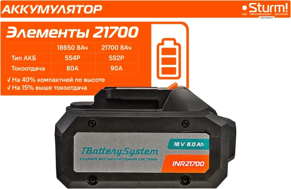 Батарея аккумуляторная Sturm! SBP1808HP 18В 8Ач Li-Ion