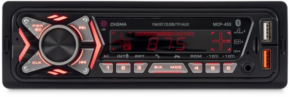 Автомагнитола Digma MCP-455 1DIN 4x50Вт v5.0 USB 2.0 AUX 4 ПДУ