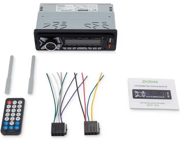 Автомагнитола Digma MCP-455 1DIN 4x50Вт v5.0 USB 2.0 AUX 4 ПДУ