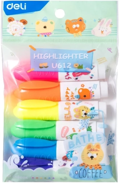 Набор текстовыделителей Deli EU612 скошенный пиш. наконечник 1-5мм 6цв. ассорти (6шт.)