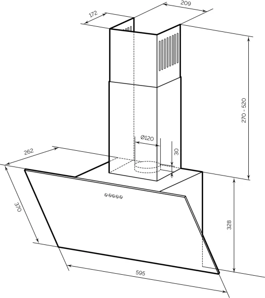 Вытяжка каминная Lex Moza 600 черный управление: кнопочное (1 мотор)