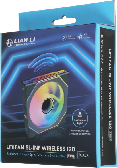 Вентилятор для корпуса Lian-Li Uni Fan SL-INF Wireless 120 ARGB 120х122.1x28 черный 4-pin 29.2дБ (G99.12SLIN1W1B.R0) Ret
