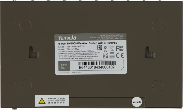 Коммутатор Tenda TEF1109P-8-63W 9x100Мбит/с 8PoE 58W неуправляемый