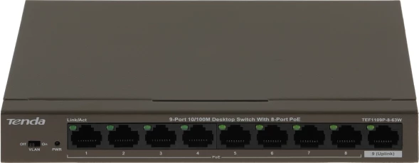Коммутатор Tenda TEF1109P-8-63W 9x100Мбит/с 8PoE 58W неуправляемый