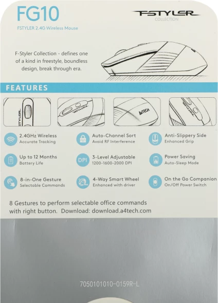 Мышь A4Tech Fstyler FG10 черный/серый оптическая (2000dpi) беспроводная USB (4but)