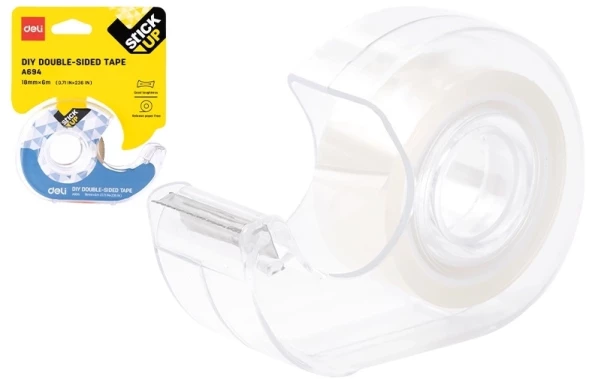 Клейкая лента двухсторонняя двусторонняя Deli EA694 прозрачная шир.18мм дл.6м на диспенсере