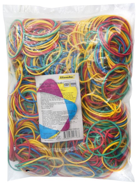 Резинки для купюр Silwerhof 189020 d=60мм 2мм 1000гр ассорти пластиковый пакет