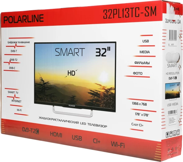 Телевизор LED PolarLine 32&amp;quot; 32PL13TC-SM черный HD 60Hz DVB-T DVB-T2 DVB-C USB WiFi Smart TV (RUS)