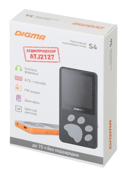 Плеер Hi-Fi Flash Digma S4 8Gb черный/серый/1.8&amp;quot;/FM/microSDHC