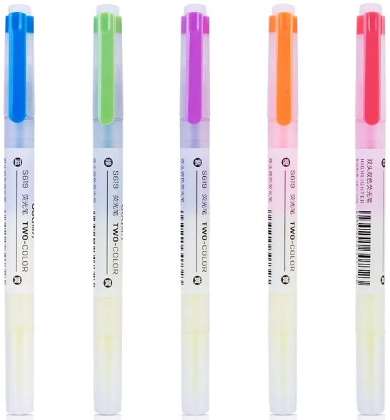 Набор текстовыделителей Deli S619 скошенный пиш. наконечник двухсторонний 6цв. ПЭТ-бокс (5шт.)