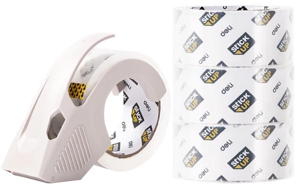 Клейкая лента канцелярская Deli EA695 супер прозрачная шир.48мм дл.60м 55мкр бесшумная в коробке (упак.:4шт) в комп.:диспенсер для клейкой ленты