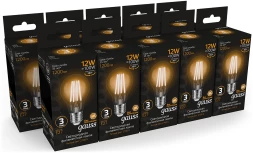 Лампа светодиодная Gauss Filament 102902112 12Вт цок.:E27 груша 185B св.свеч.бел.теп. грушевидная (упак.:10шт)