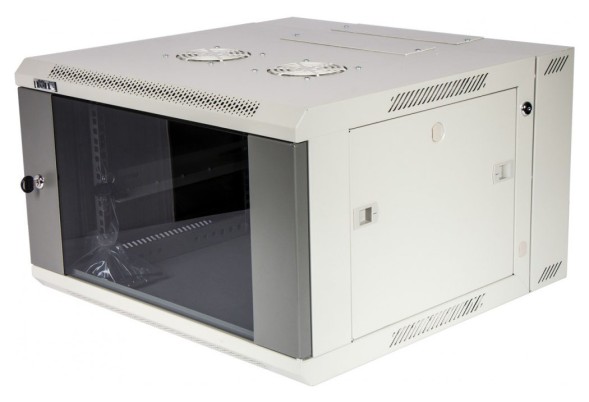Шкаф коммутационный Lanmaster (TWT-CBW3G-22U-6X6-GY) настенный 22U 600x600мм пер.дв.стекл задн.дв.спл.стал.лист 2 бок.пан. 60кг серый 441мм 1079мм IP20