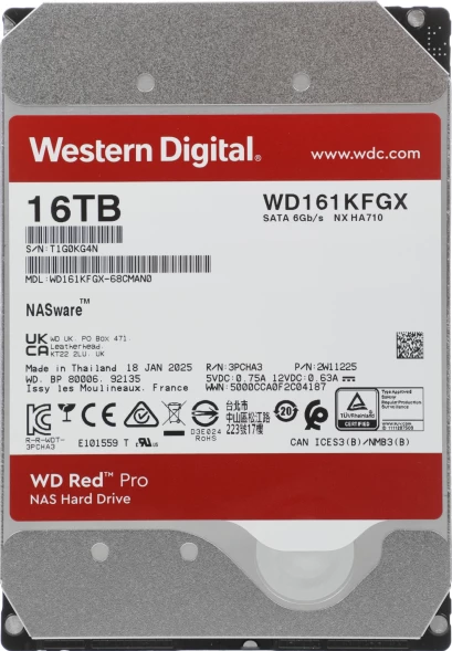Жесткий диск WD SATA-III 16Tb WD161KFGX NAS Red Pro (7200rpm) 512Mb 3.5&amp;quot;