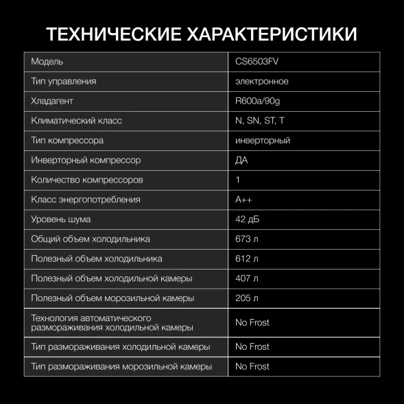 Холодильник Hyundai CS6503FV 2-хкамерн. черное стекло инвертер