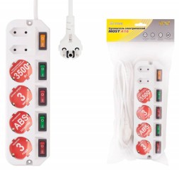 Сетевой удлинитель Most A16 5м (6 розеток) белый (пакет ПЭ)
