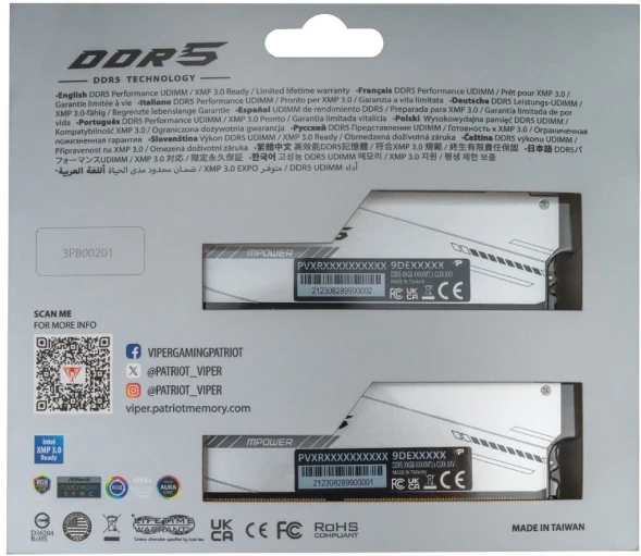 Память DDR5 2x24GB 6000MHz Patriot PVXR548G60C30KM Viper Xtreme 5 RGB RTL Gaming PC5-48000 CL30 DIMM 288-pin 1.35В с радиатором Ret