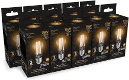 Лампа светодиодная Gauss Filament 102902115 15Вт цок.:E27 груша 220B св.свеч.бел.теп. (упак.:10шт)