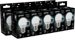 Лампа светодиодная Gauss 6.5Вт цок.:E27 шар 220B св.свеч.бел.нейт. P45 (упак.:10шт) (105102207)