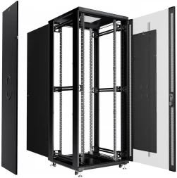 Шкаф серверный Cabeus (SH-05C-47U80/100-BK) напольный 47U 800x1000мм пер.дв.стекл металл 800кг черный 2277мм IP20 сталь