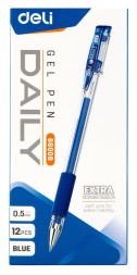 Ручка гелев. Deli Daily E6600SBlue прозрачный d=0.5мм син. черн. резин. манжета