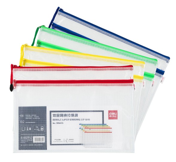 Папка на молнии ZIP Deli 63465 A4 ПВХ 0.23мм цвет молнии ассорти 2 внутр. кармана