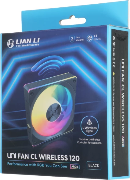 Вентилятор для корпуса Lian-Li Uni Fan CL Wireless 120 ARGB 124х120x28 черный 4-pin 29.8дБ (G99.12CL1W1B.R0) Ret