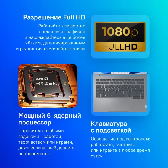 Ноутбук Lenovo Thinkbook 16 G6 ABP Ryzen 5 7430U 16Gb SSD512Gb AMD Radeon Graphics 16&amp;quot; IPS WUXGA (1920x1200) без ОС grey WiFi BT Cam (21KK008FAK)