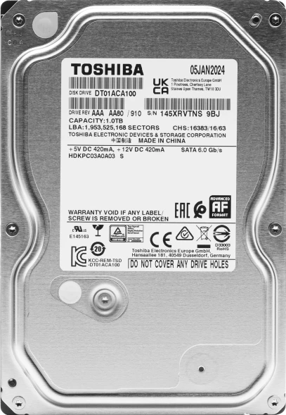Жесткий диск Toshiba SATA-III 1TB DT01ACA100 Desktop 4KN (7200rpm) 32Mb 3.5&amp;quot;