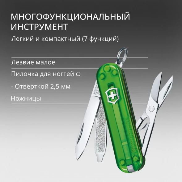 Нож перочинный Victorinox Classic SD Green Tea (0.6223.T41G) 58мм 7функц. подар.коробка